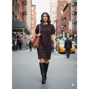 Prologue - Maroon Textured Puff Sleeve Shift Dress - Small